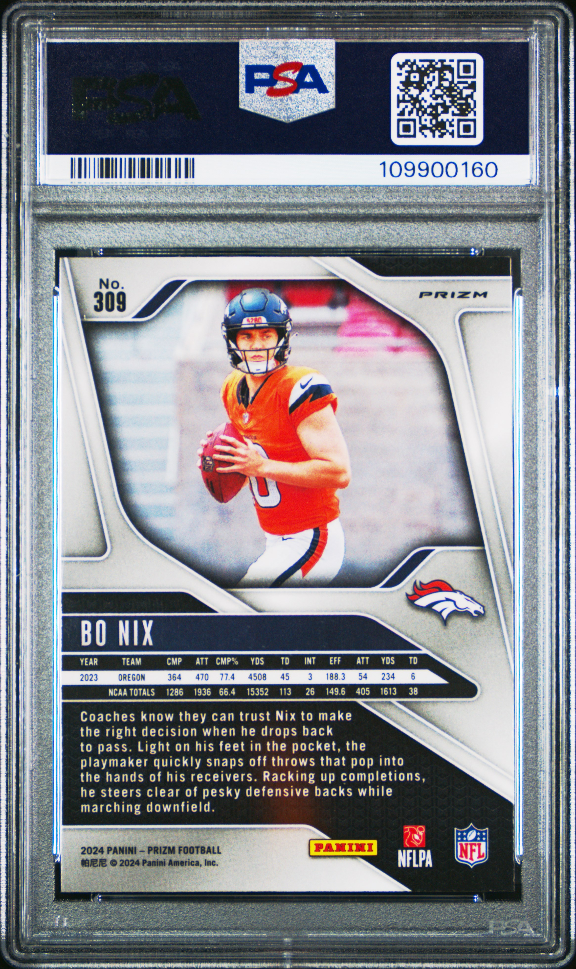 2024 Panini Prizm Bo Nix #309 (Lazer Prizm) Gem Mt 10 front