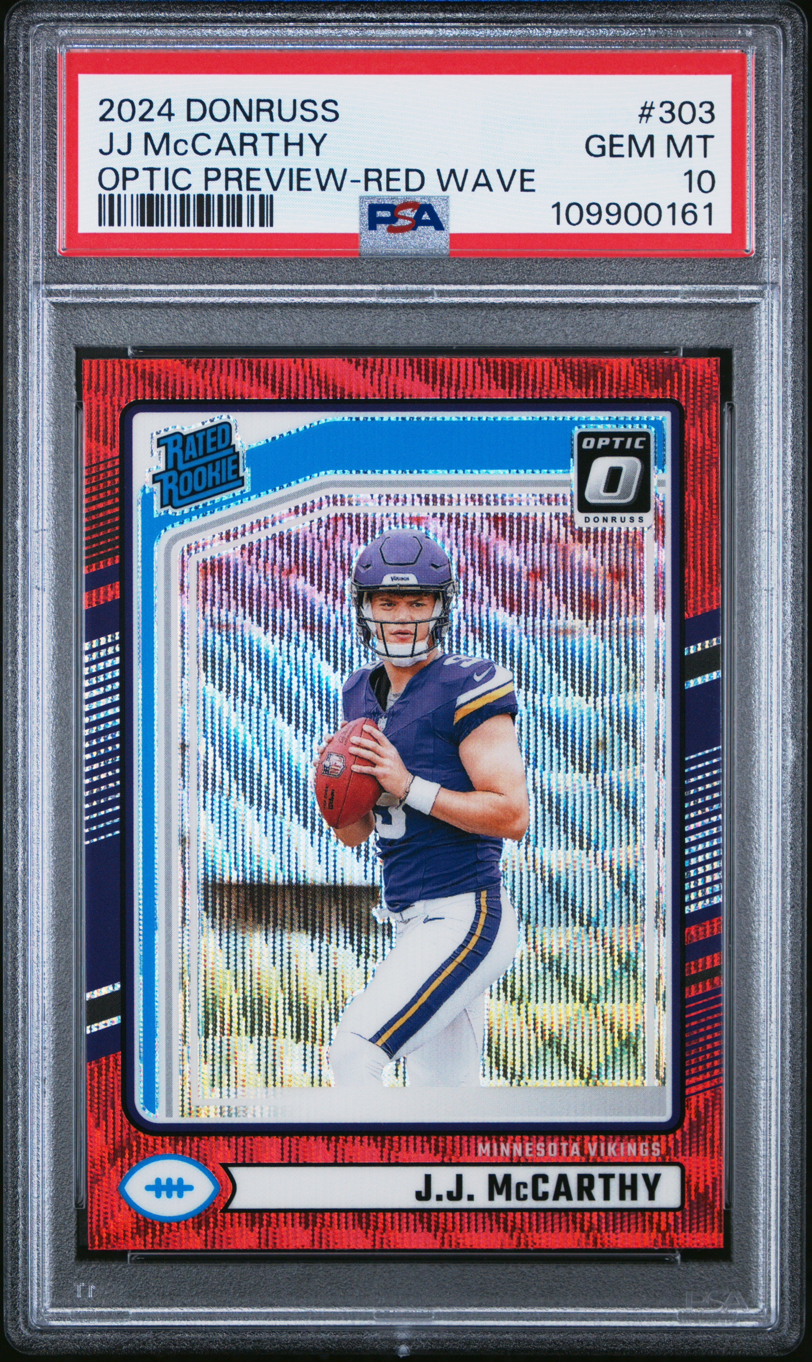 2024 Panini Donruss Jj Mccarthy #303 (Optic Preview-Red Wave) Gem Mt 10 back