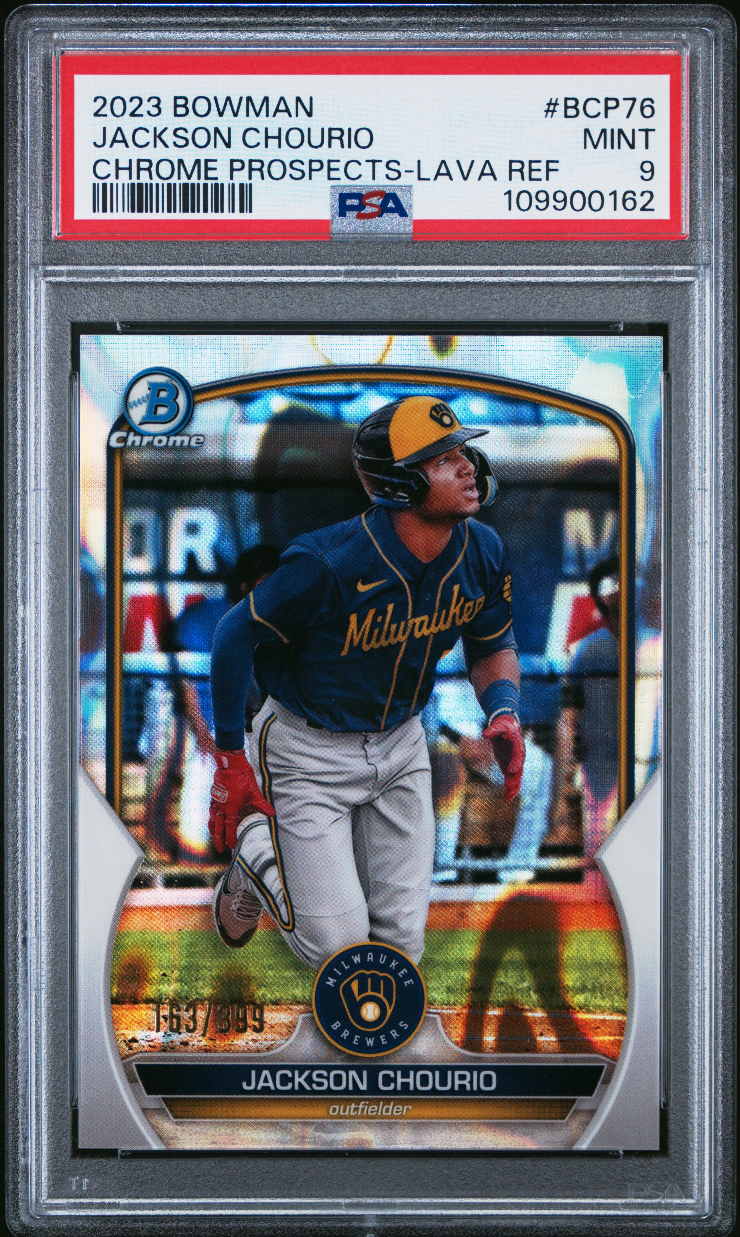 2023 Bowman Chrome Prospects Jackson Chourio #Bcp76 (Chrome Prospects-Lava Ref) Mint 9 back