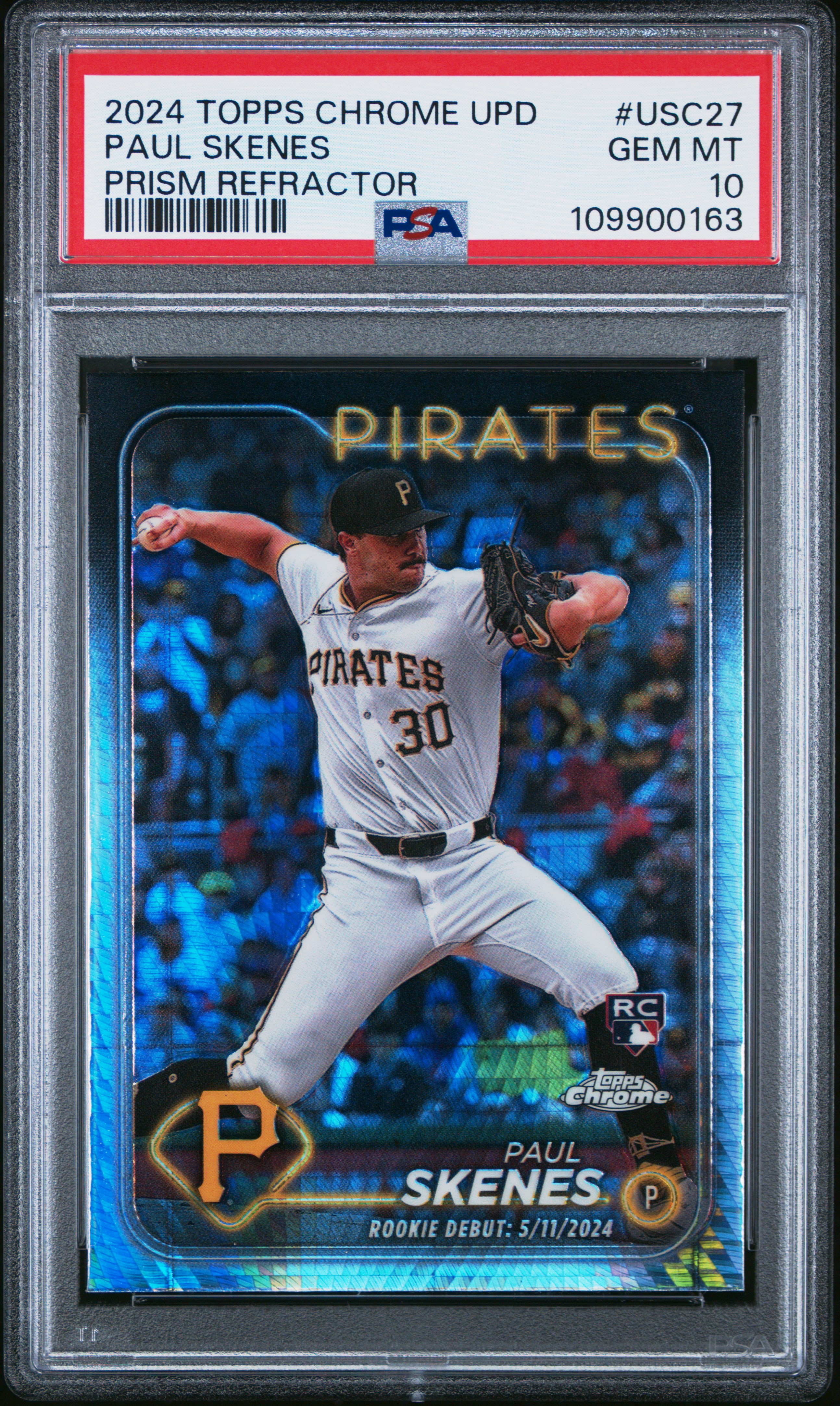 2024 Topps Chrome Update Paul Skenes #Usc27 (Prism Refractor) Gem Mt 10 back