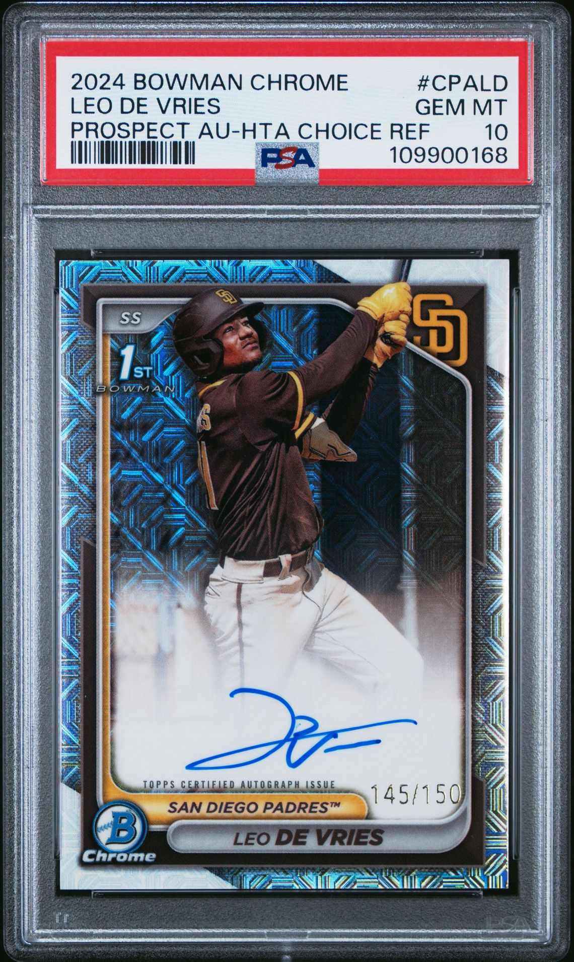 2024 Bowman Chrome Prospect Autographs Leo De Vries #Cpald (Prospect Au-Hta Choice Ref) Gem Mt 10 front