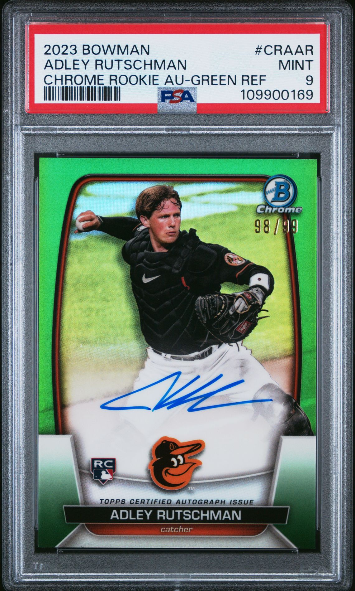 2023 Bowman Chrome Rookie Autographs Adley Rutschman #Craar (Chrome Rookie Au-Green Ref) Mint 9 front