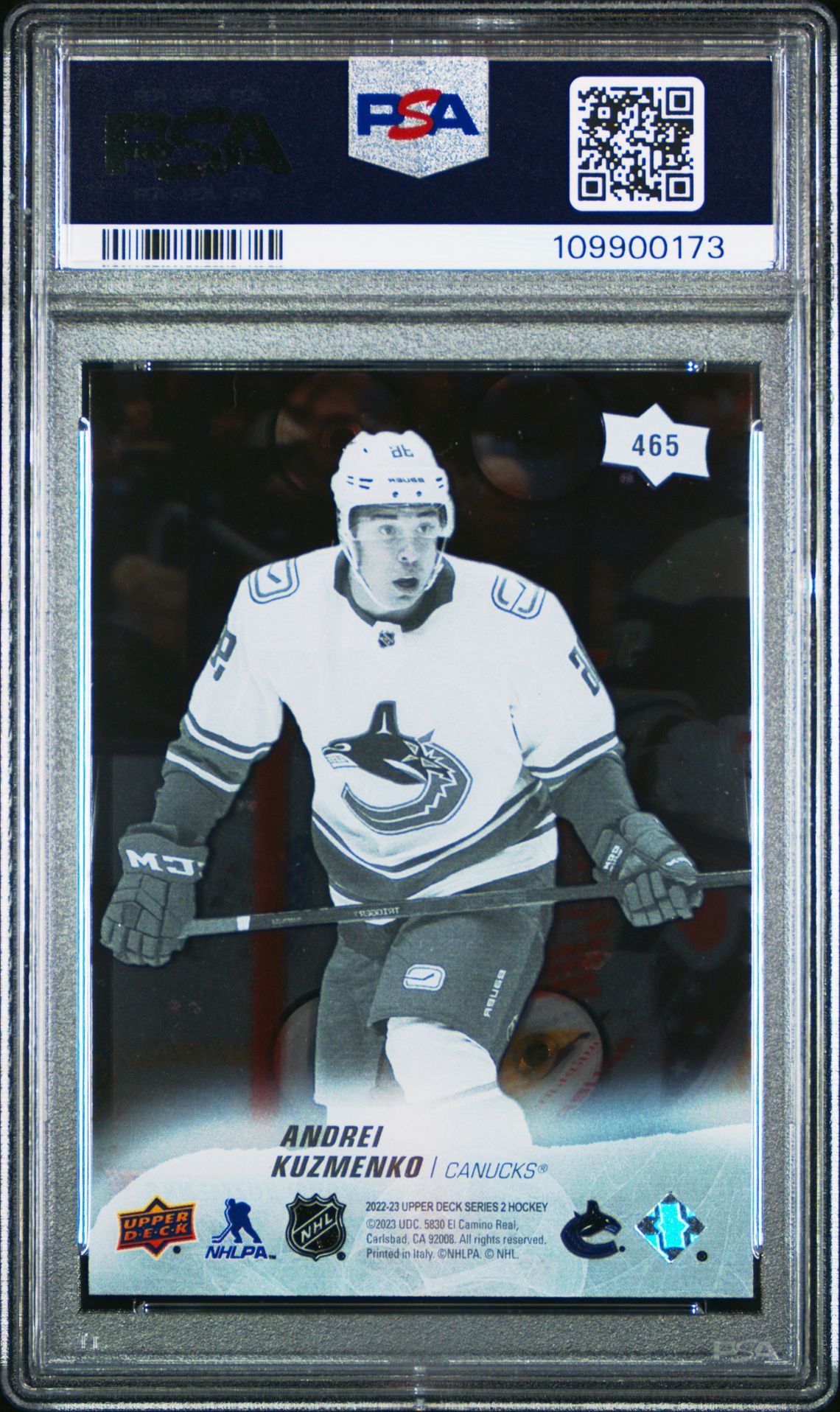 2022 Upper Deck Andrei Kuzmenko #465 (Clear Cut) Gem Mt 10 back