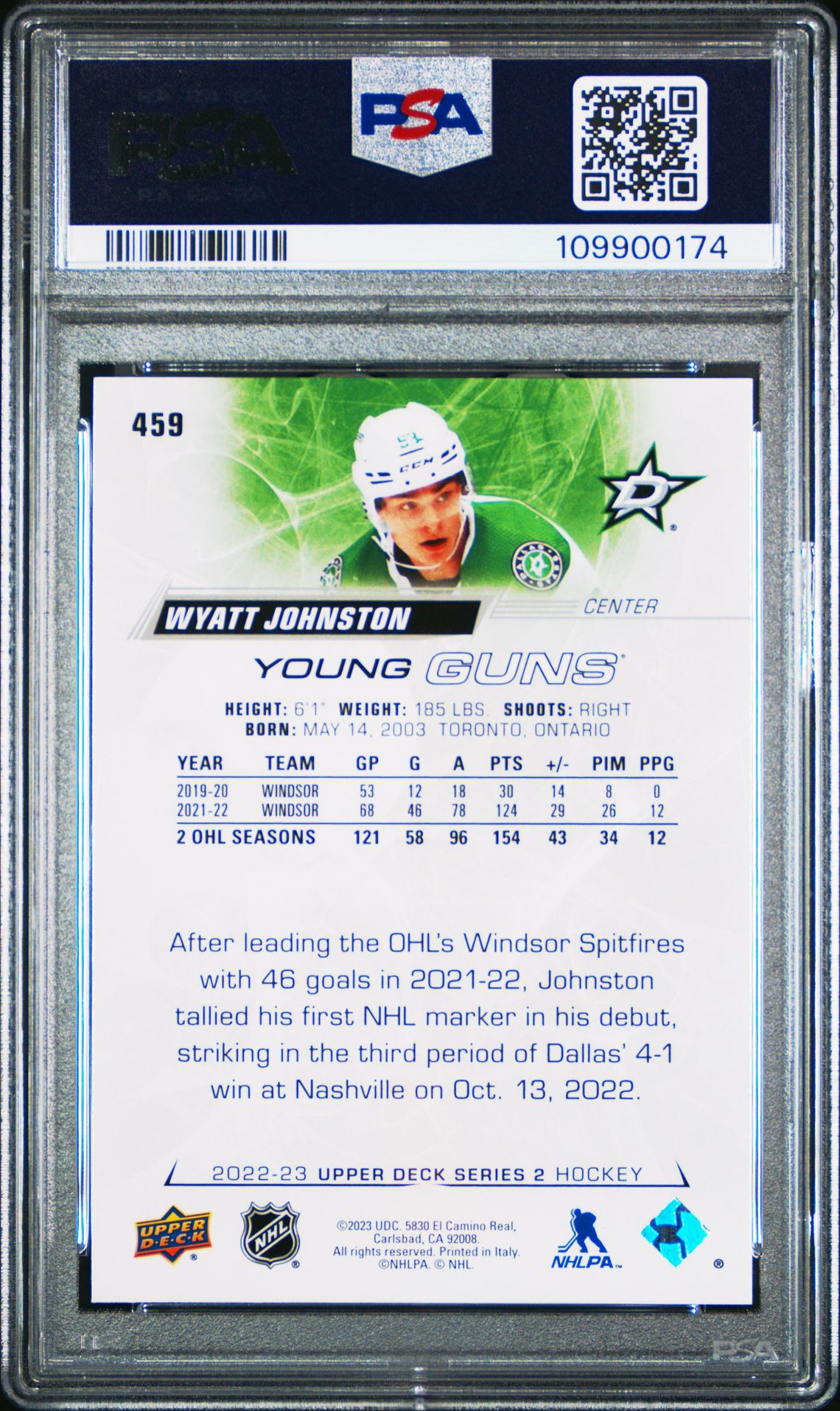 2022 Upper Deck Wyatt Johnston #459 Mint 9 back