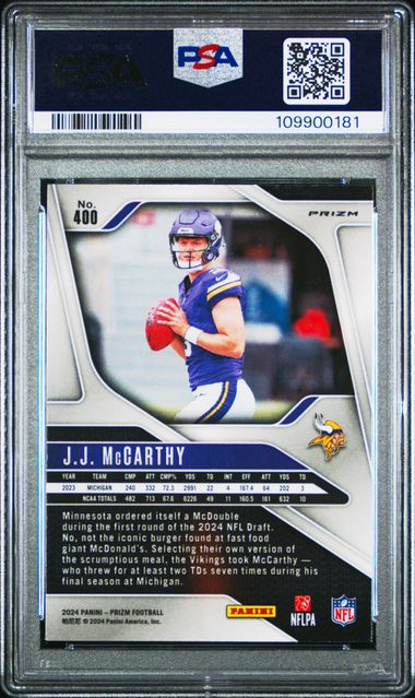 2024 Panini Prizm Jj Mccarthy #400 (Silver Prizm) Mint 9 back