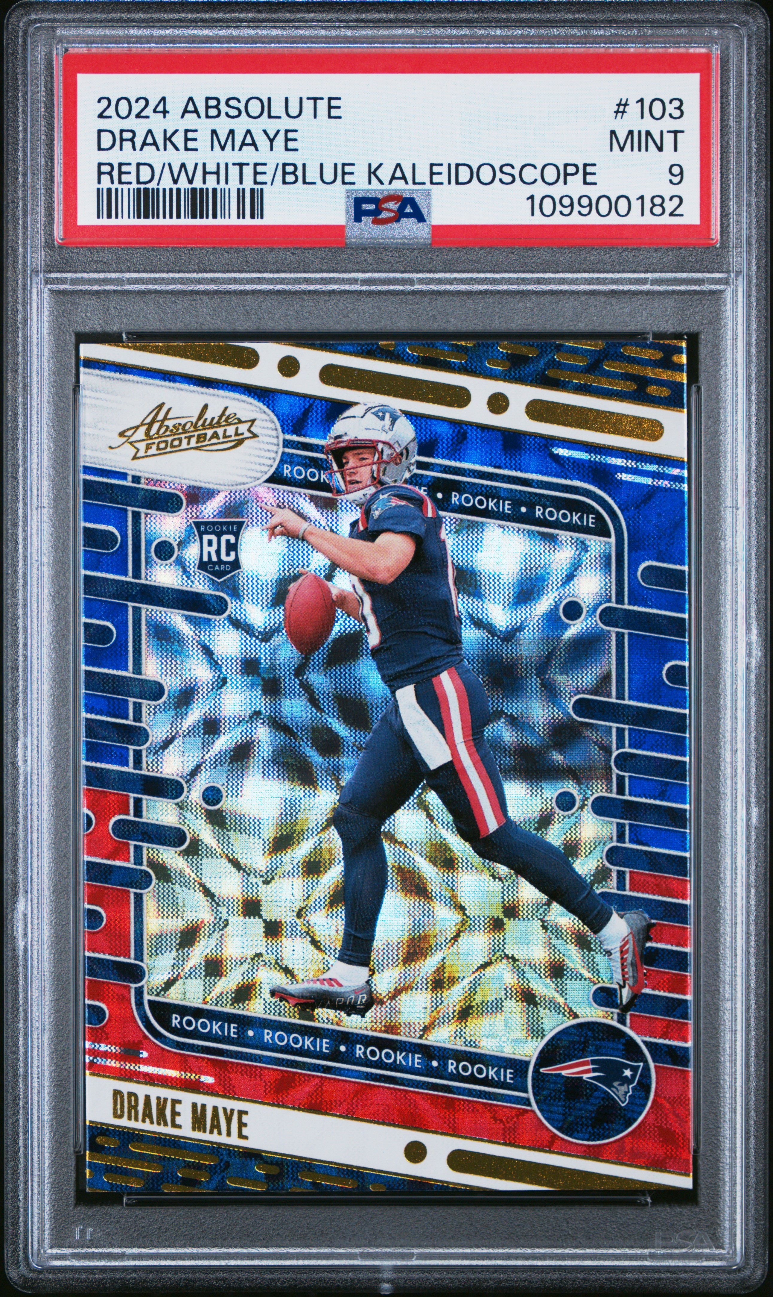 2024 Panini Absolute Drake Maye #103 (Red / White / Blue Kaleidoscope) Mint 9 back