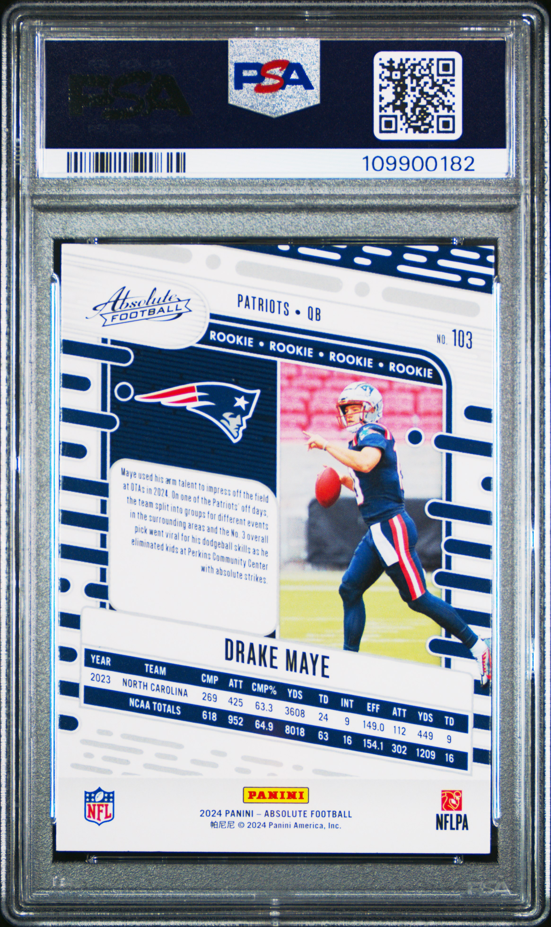 2024 Panini Absolute Drake Maye #103 (Red / White / Blue Kaleidoscope) Mint 9 front
