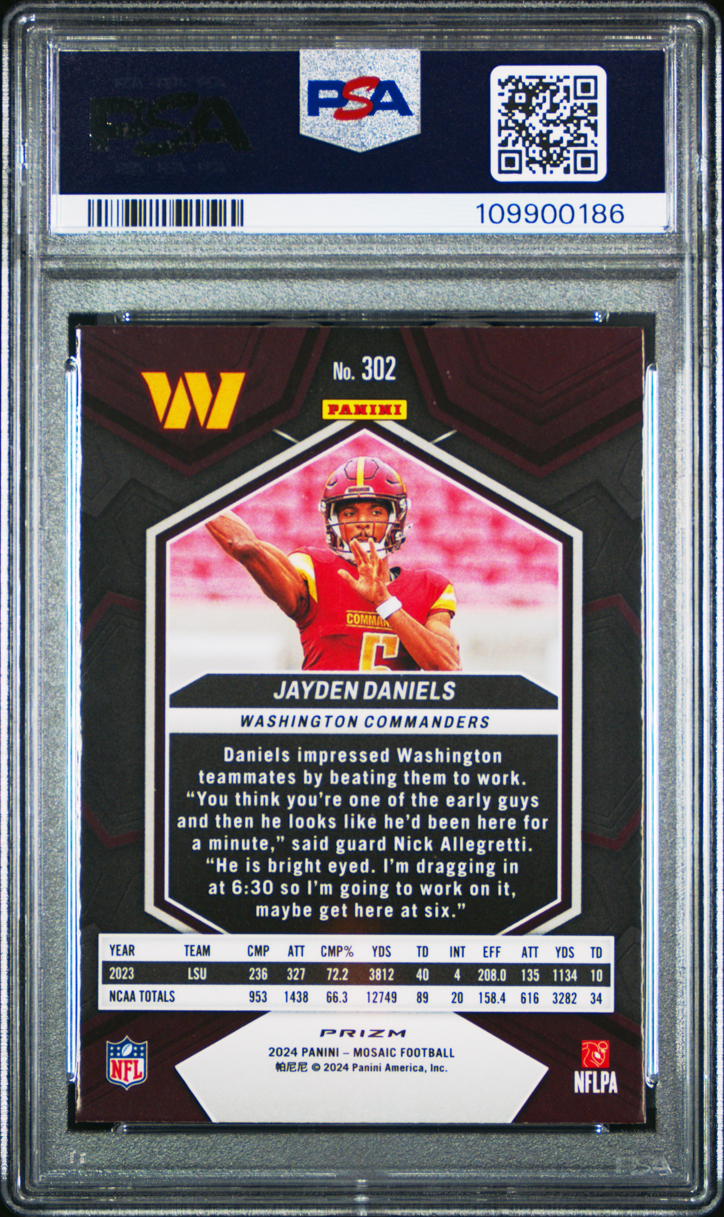 2024 Panini Mosaic Jayden Daniels #302 (Reactive Blue) Gem Mt 10 front