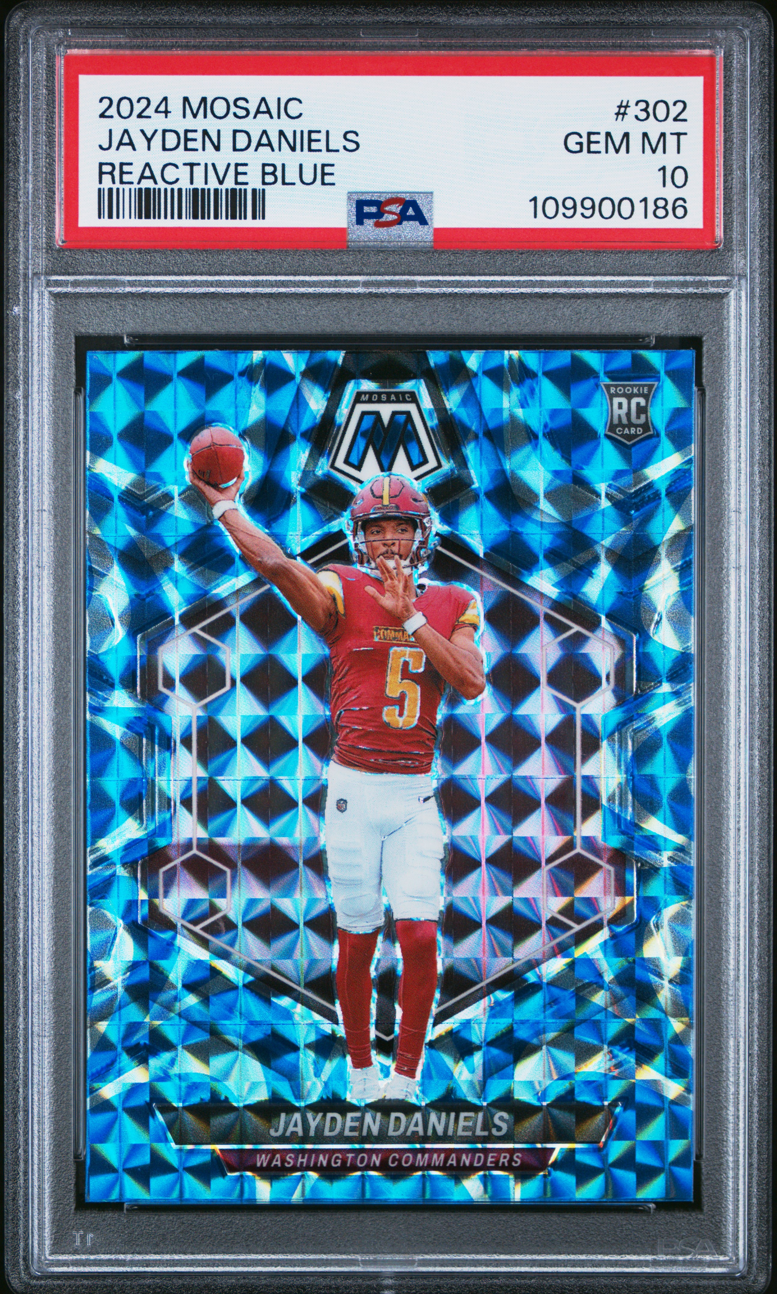 2024 Panini Mosaic Jayden Daniels #302 (Reactive Blue) Gem Mt 10 back