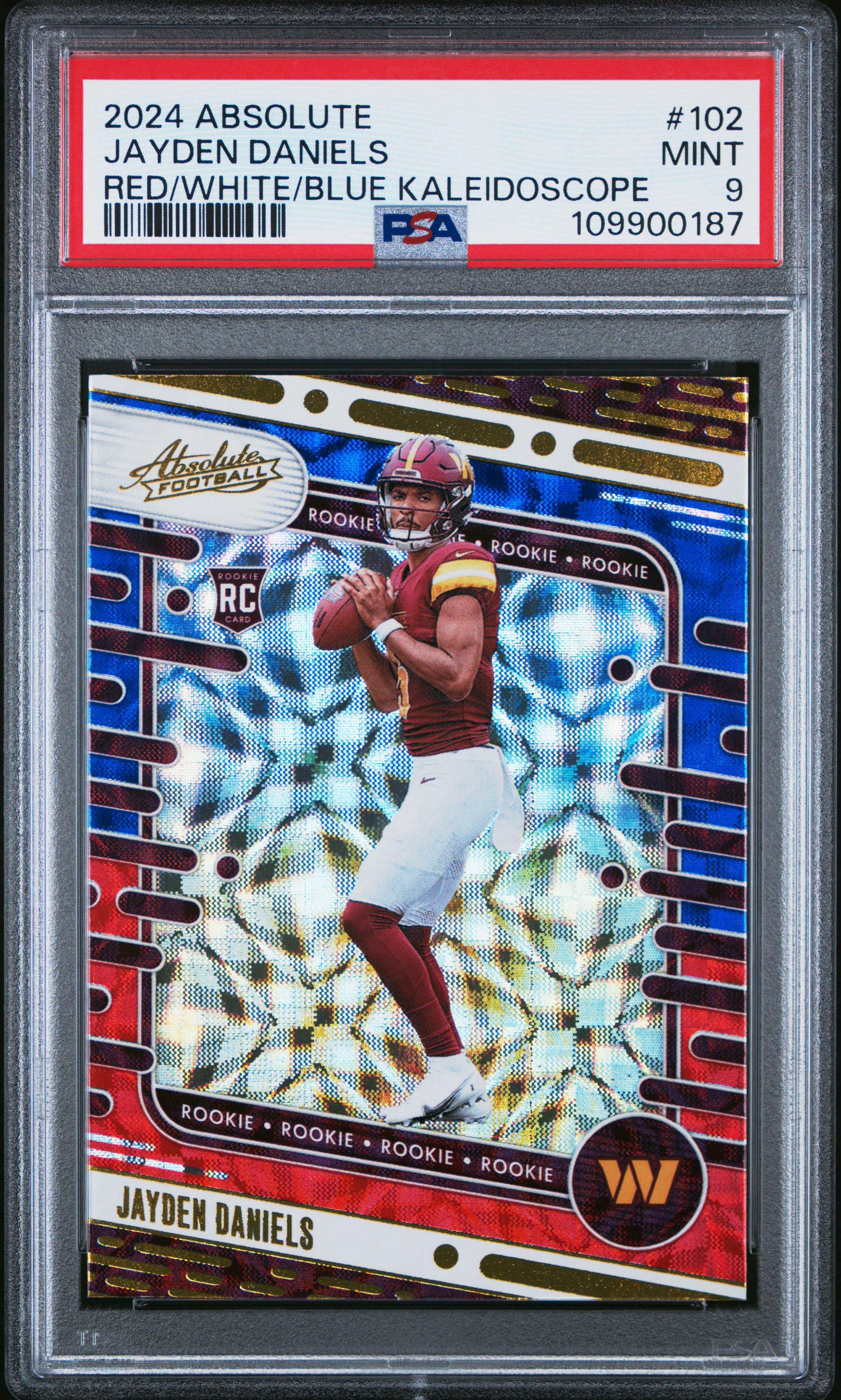 2024 Panini Absolute Jayden Daniels #102 (Red / White / Blue Kaleidoscope) Mint 9 back