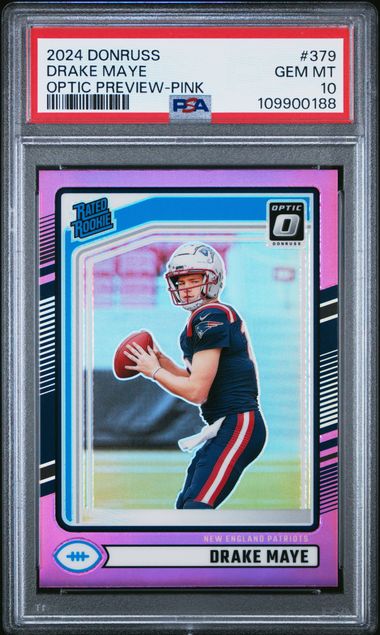 2024 Panini Donruss Drake Maye #379 (Optic Preview-Pink) Gem Mt 10 front
