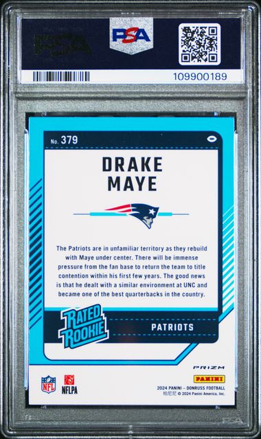 2024 Panini Donruss Drake Maye #379 (Optic Preview-Pink) Gem Mt 10 back