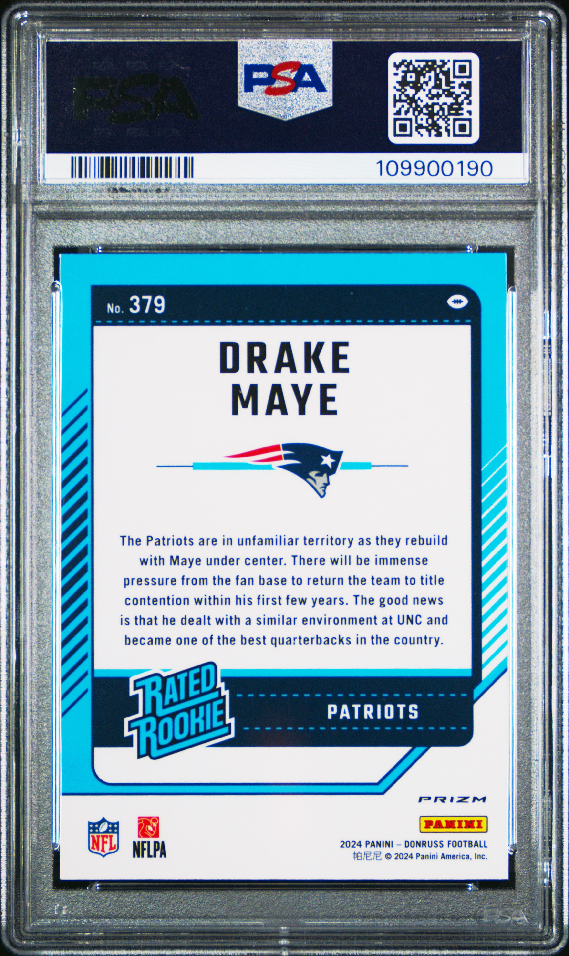 2024 Panini Donruss Drake Maye #379 (Optic Preview-Pink) Gem Mt 10 front
