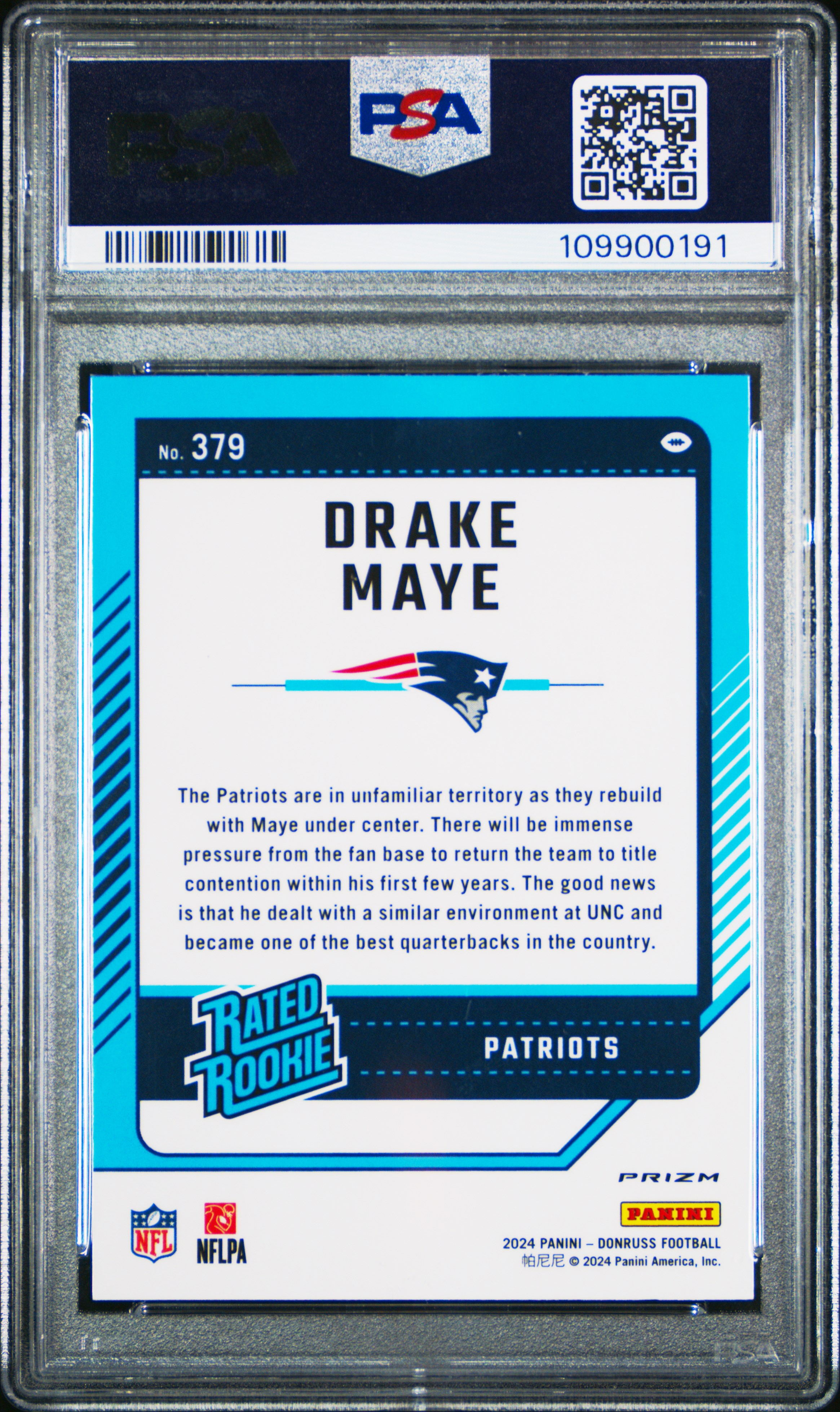 2024 Panini Donruss Drake Maye #379 (Optic Preview-Pink) Mint 9 front