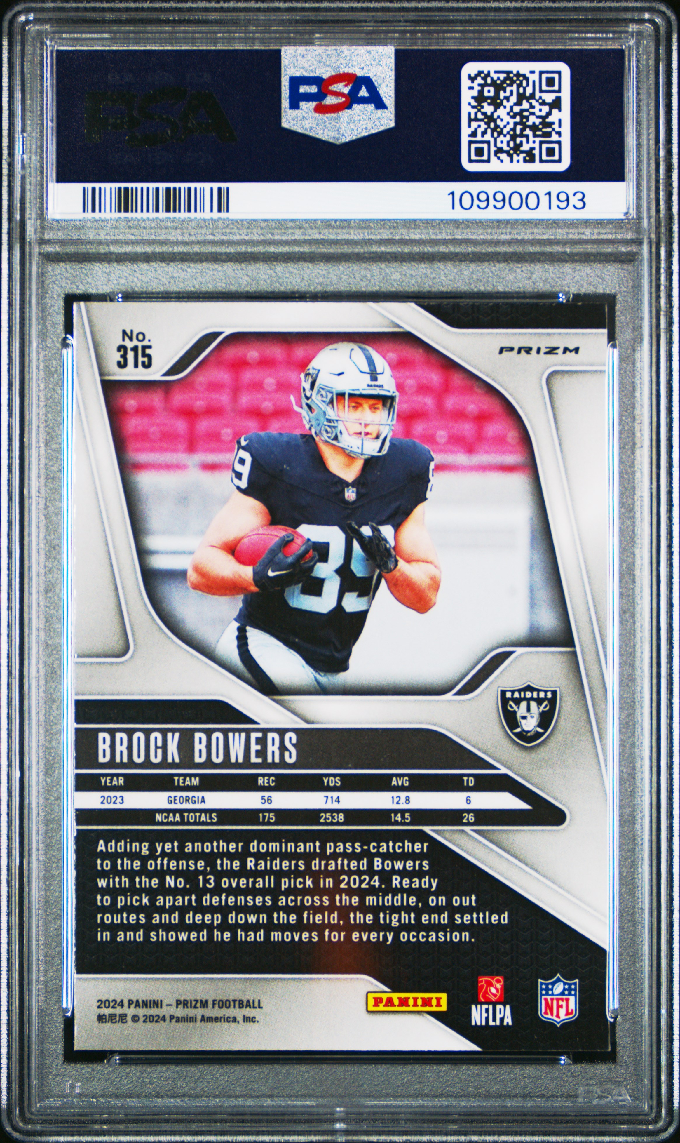 2024 Panini Prizm Brock Bowers #315 (Silver Prizm) Mint 9 front