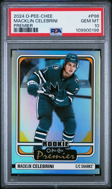 2024 Upper Deck O-Pee-Chee O-Pee-Chee Premier Macklin Celebrini #P96 (O-Pee-Chee Premier) Gem Mt 10 front