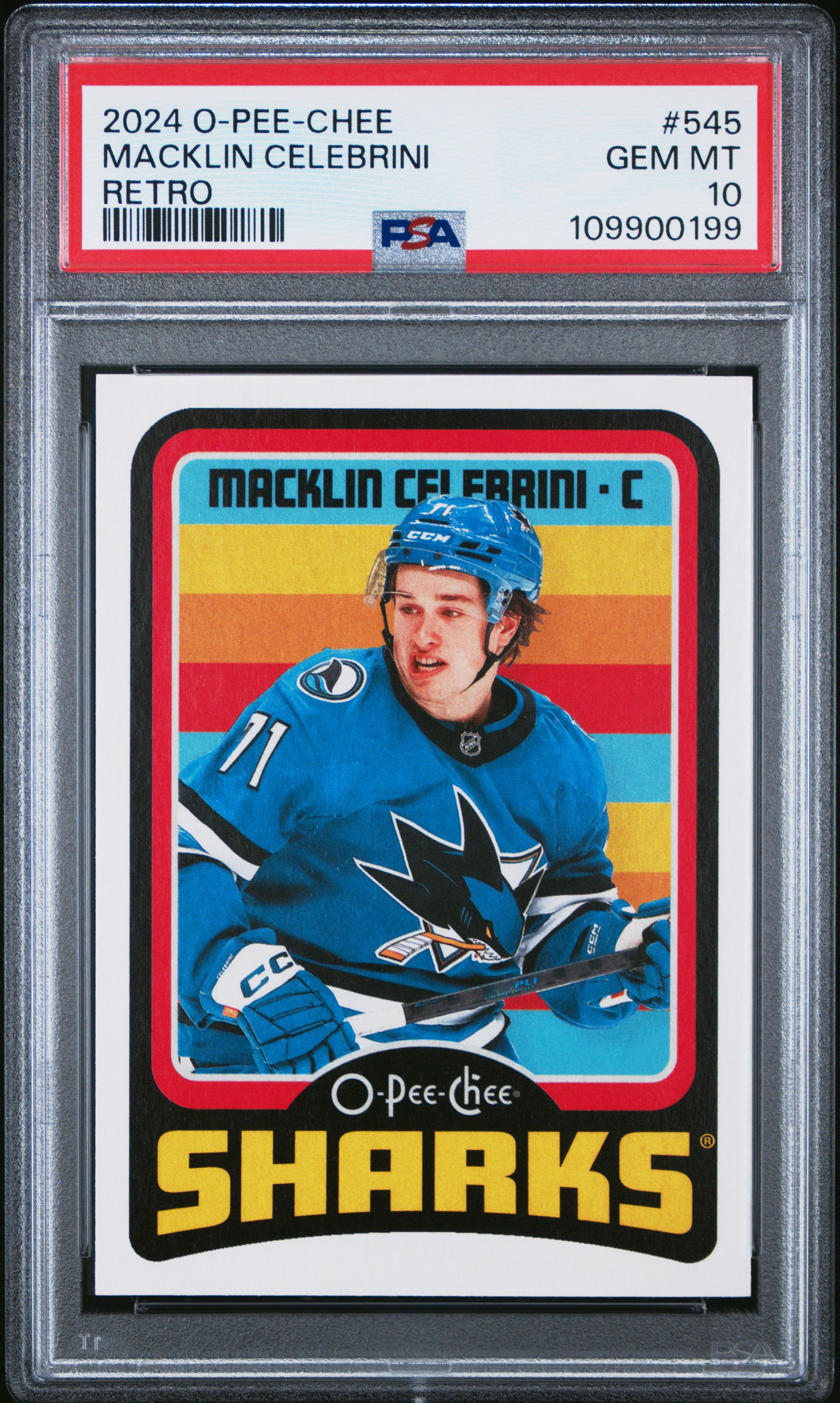 2024 Upper Deck O-Pee-Chee Macklin Celebrini #545 (Retro) Gem Mt 10 back