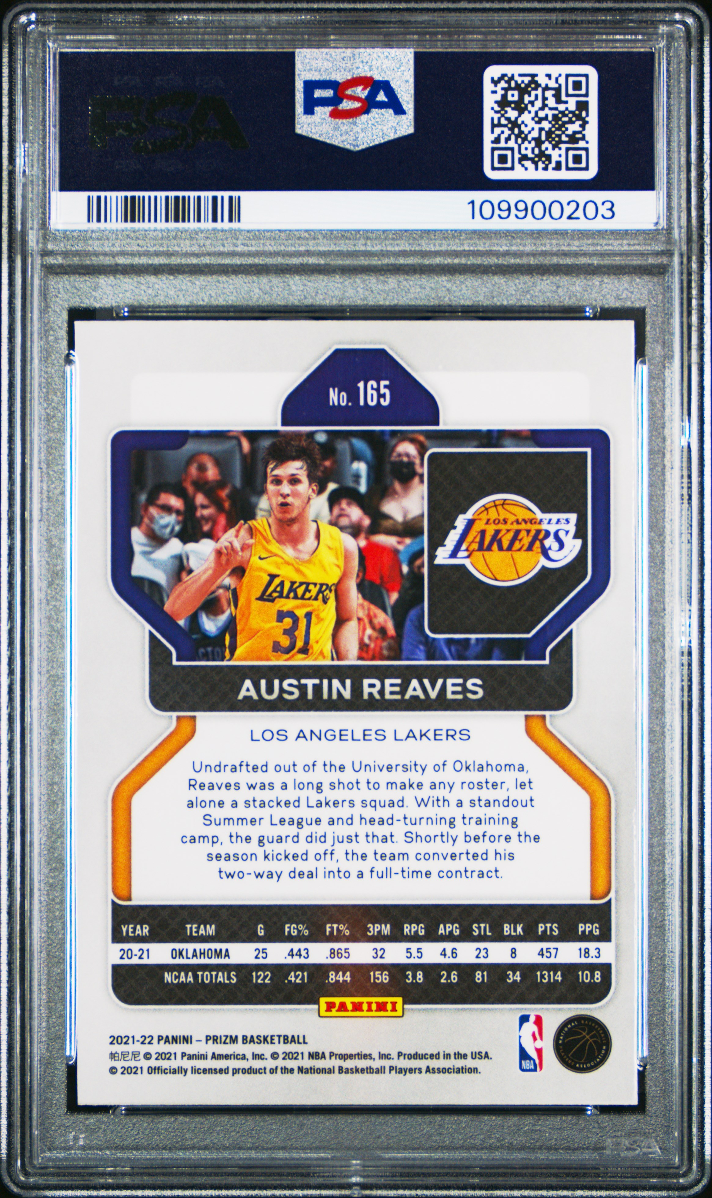 2021 Panini Prizm Austin Reaves #165 Gem Mt 10 front