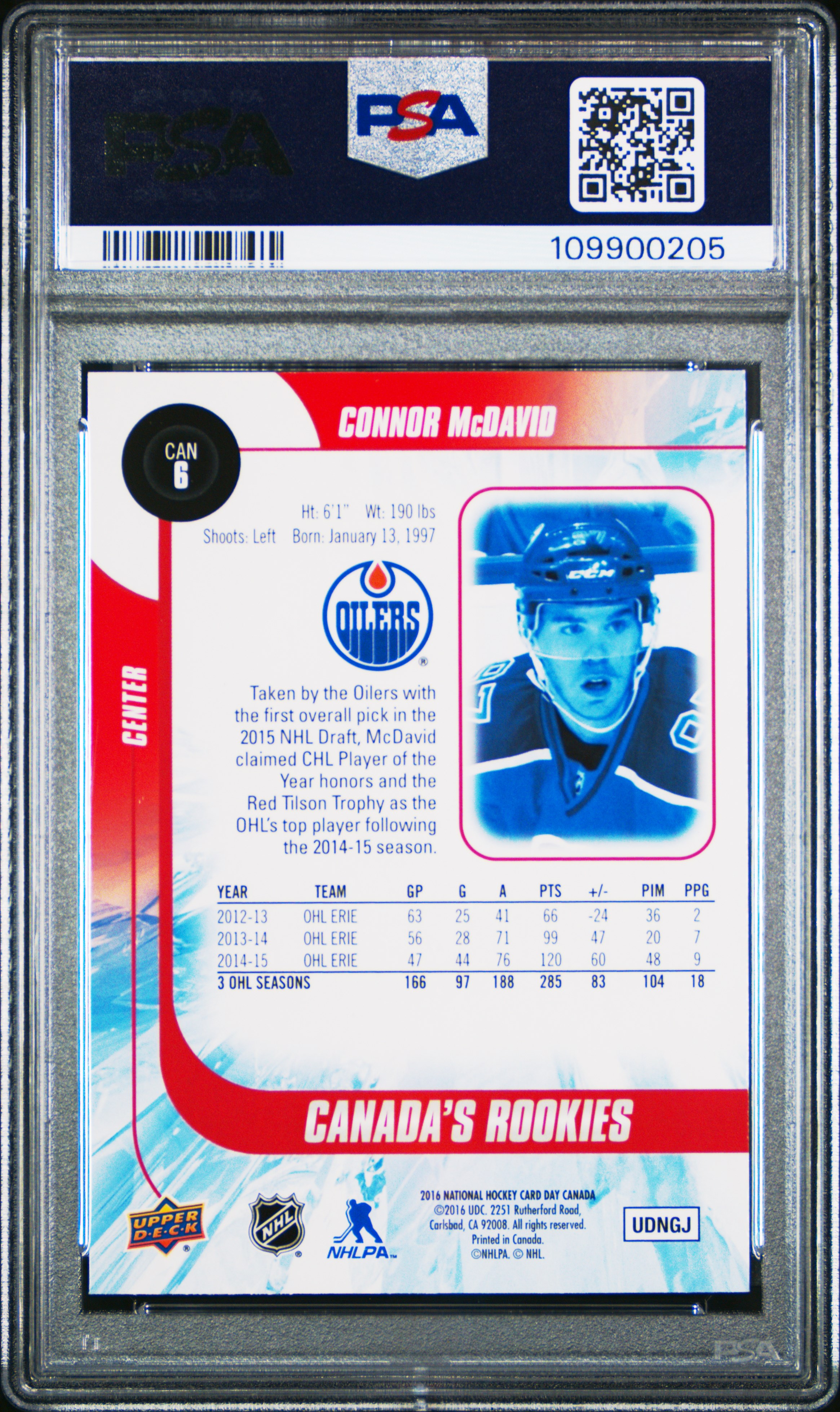 2016 Upper Deck National Hockey Card Day-Canada Connor Mcdavid #Can6 (Card Day-Canada) Gem Mt 10 front
