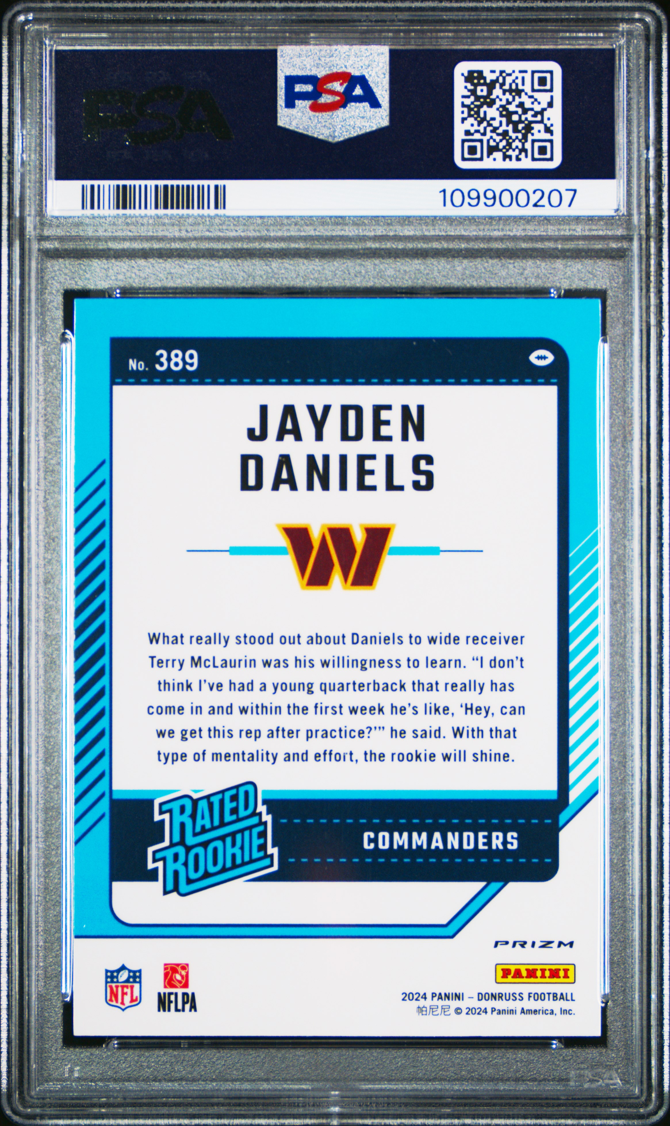 2024 Panini Donruss Jayden Daniels #389 (Optic Preview-Pink) Mint 9 front