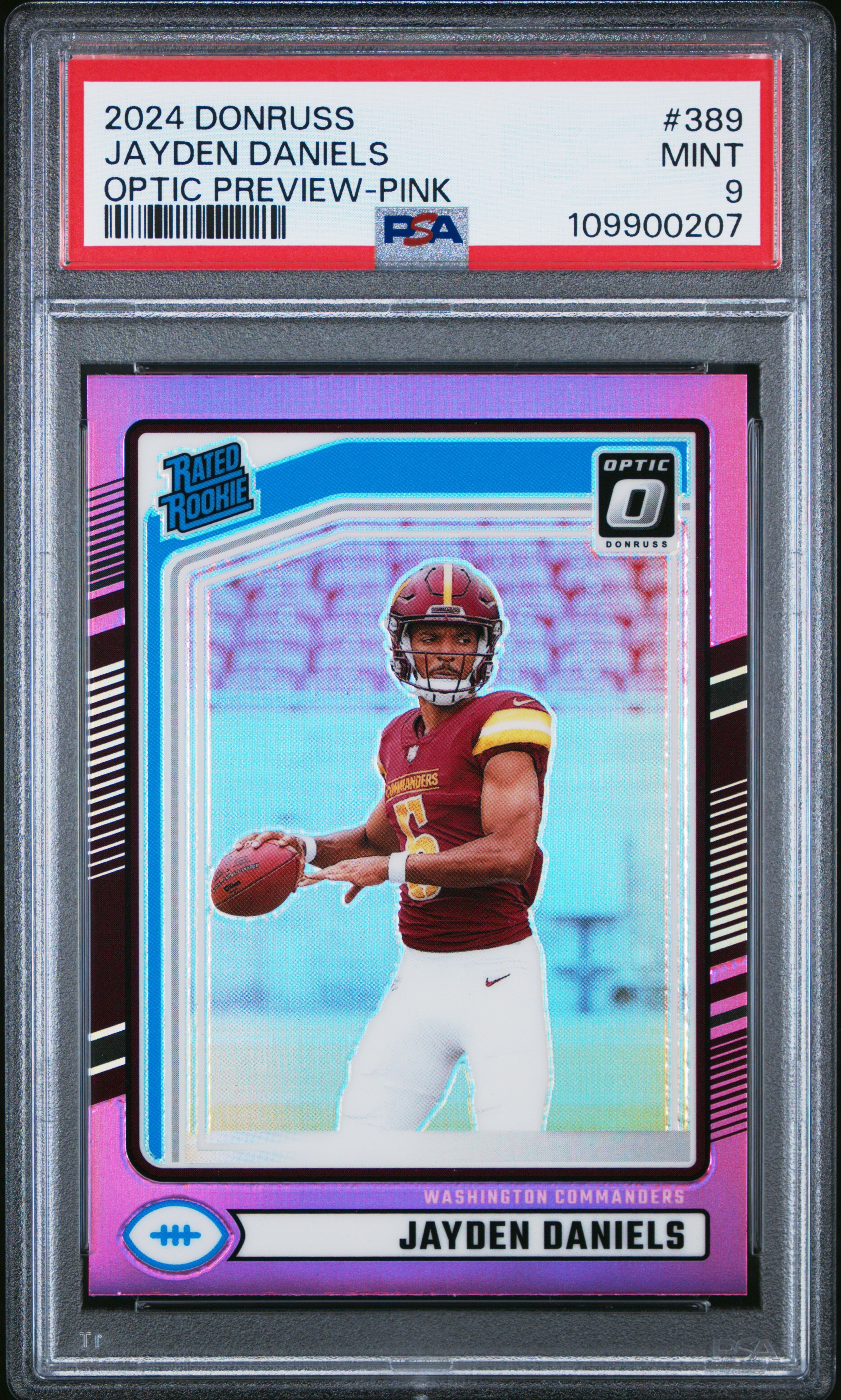 2024 Panini Donruss Jayden Daniels #389 (Optic Preview-Pink) Mint 9 back