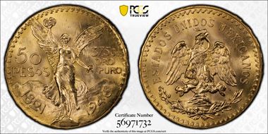 1946 50 Peso KM-481  Au MS66