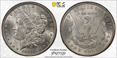 1891-CC $1 VAM 3, Spitting Eagle MS61