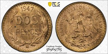 1947-Mo 2 Peso KM-461 MS66