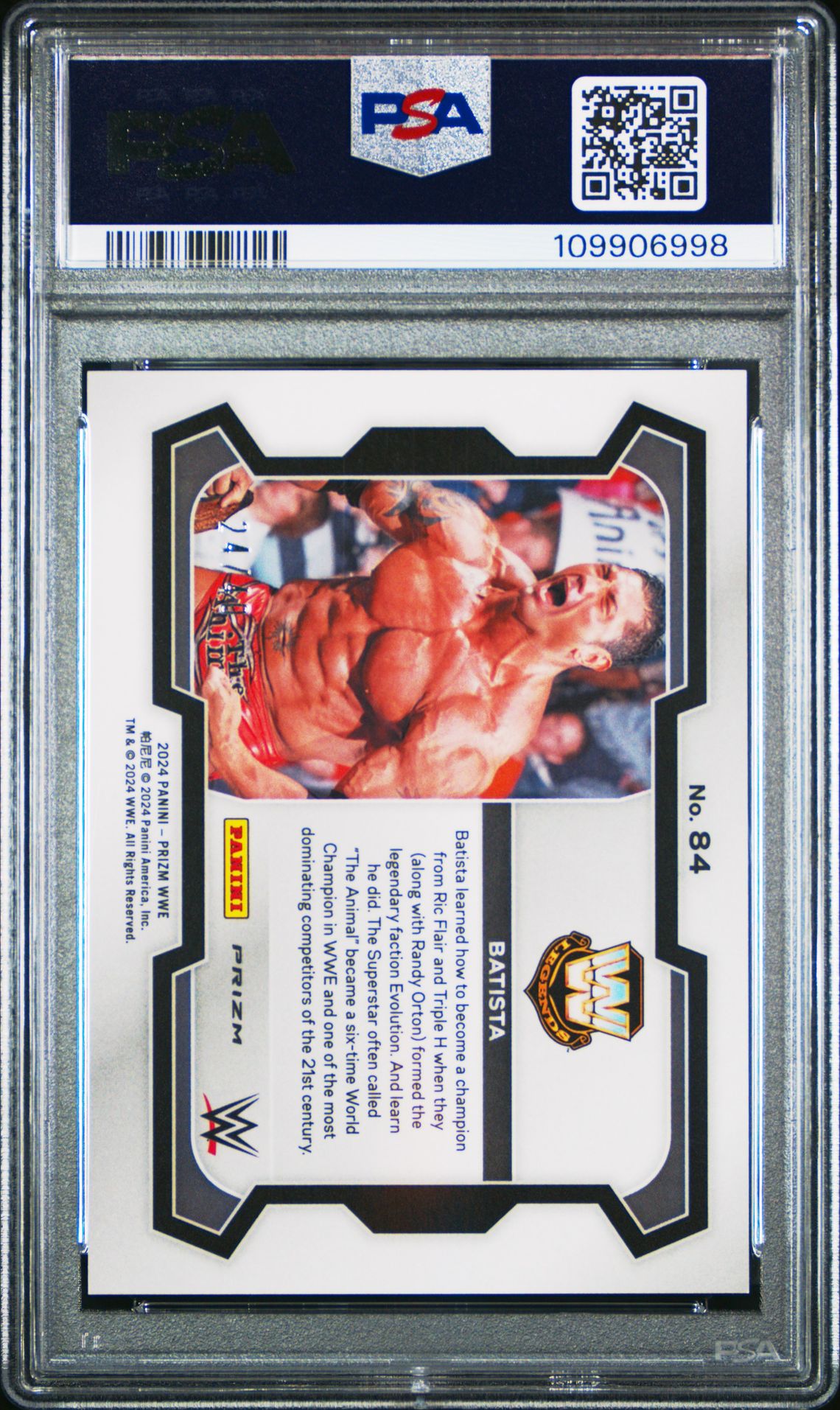 2024 Panini Prizm Wwe Batista #84 (Wrestlemania Prizm) Mint 9 back