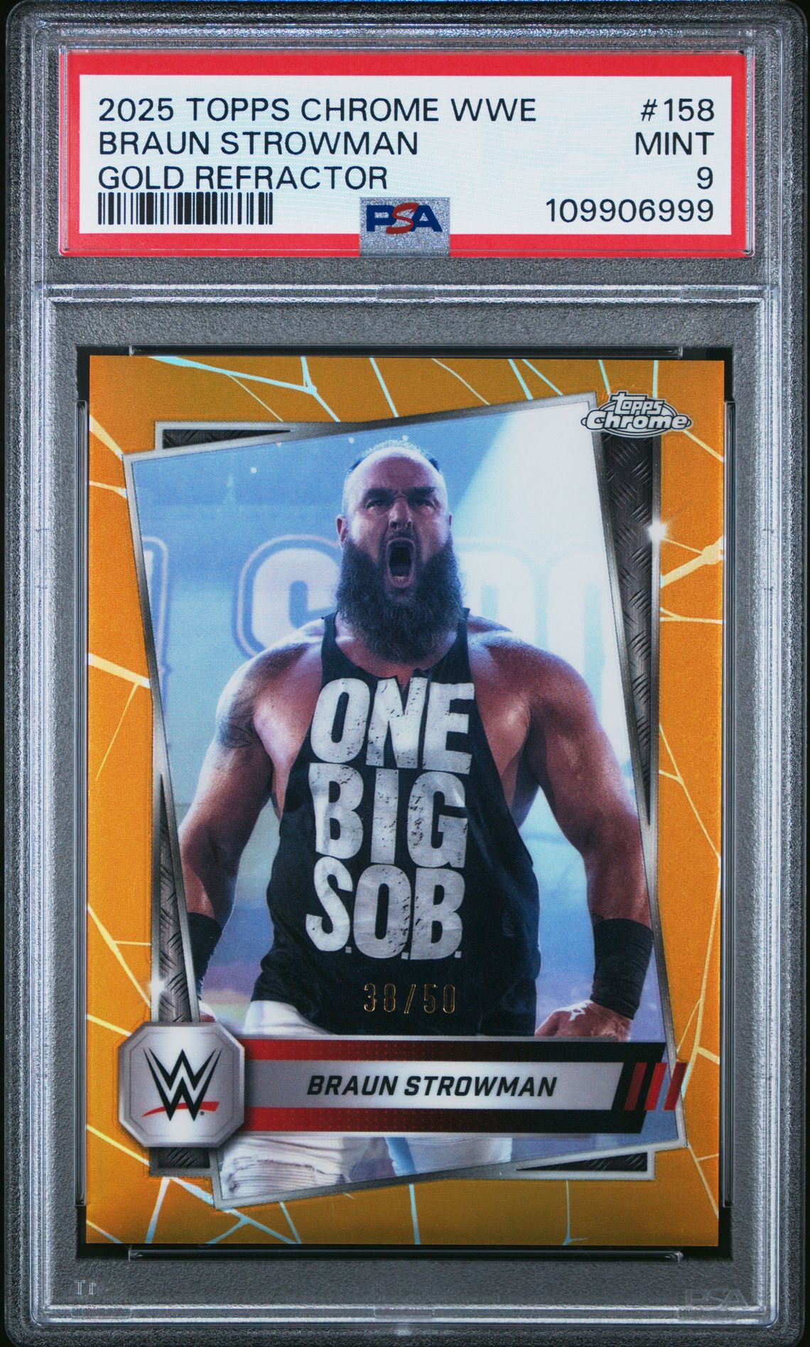 2025 Topps Chrome Wwe Braun Strowman #158 (Gold Refractor) Mint 9 front