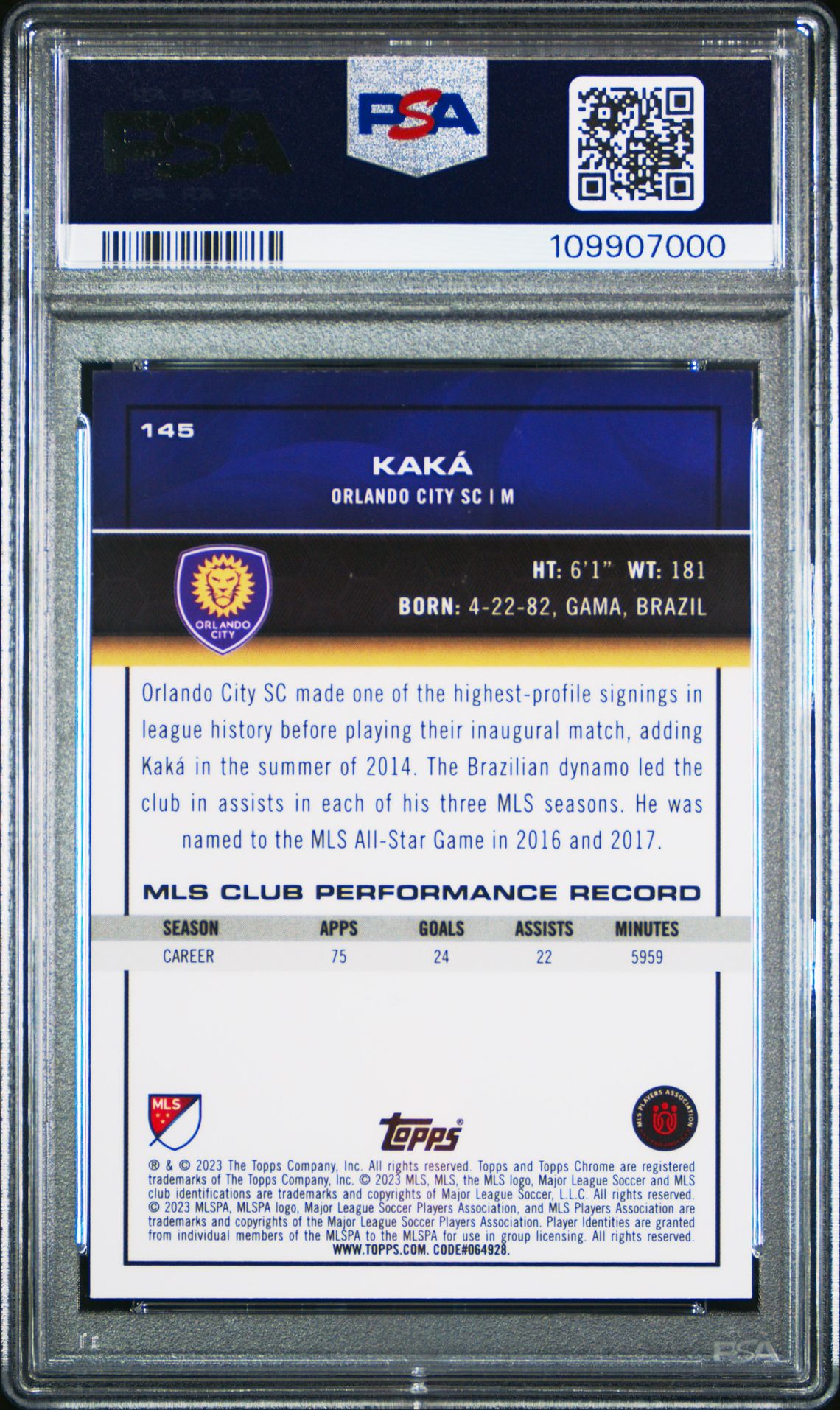 2023 Topps Chrome Mls Kaka #145 (Black Refractor) Mint 9 back
