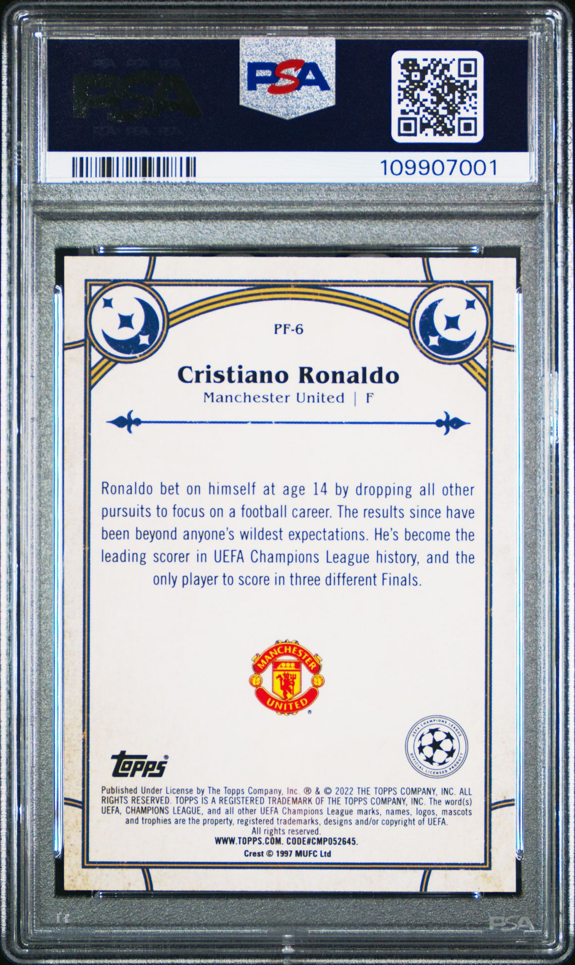 2021-2022 Topps Merlin Chrome Uefa League Prophecy Fulfilled Cristiano Ronaldo #Pf6 (Prophecy Fulfilled) Mint 9 back