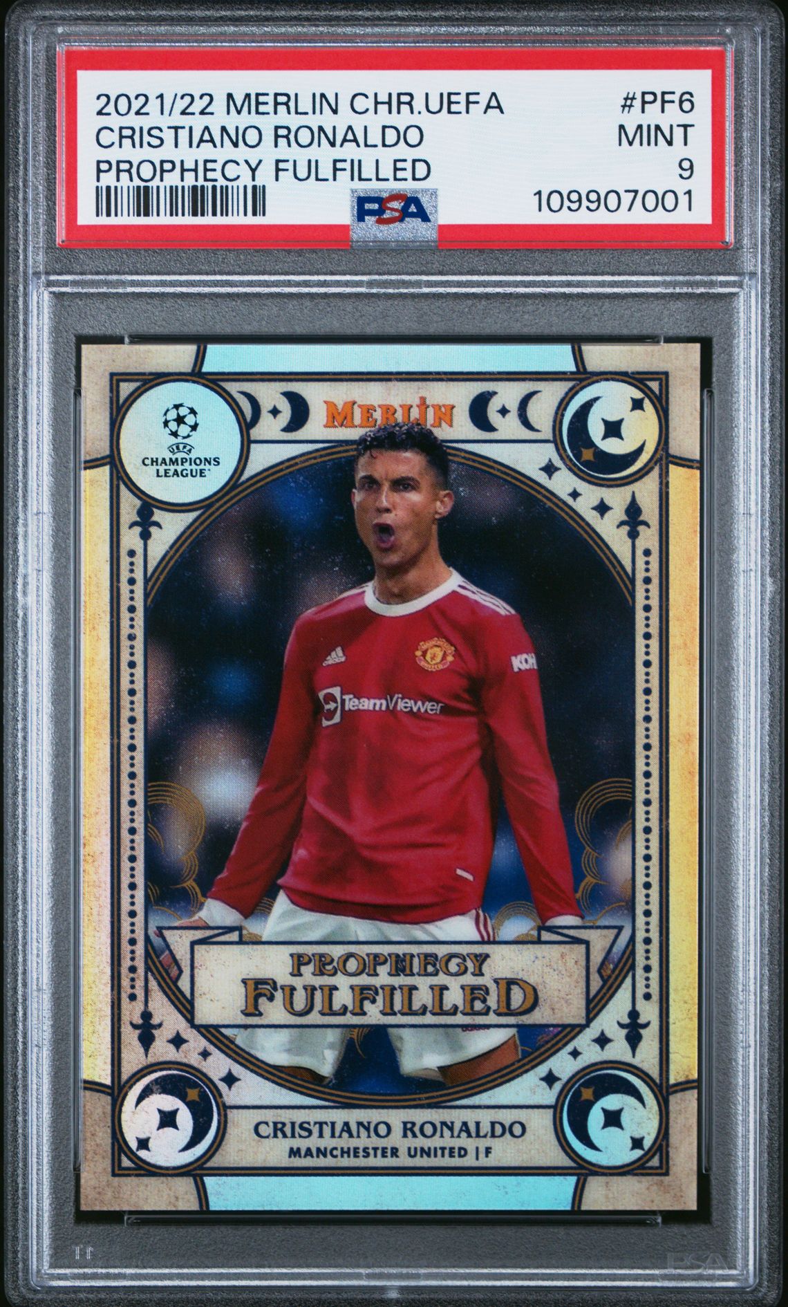 2021-2022 Topps Merlin Chrome Uefa League Prophecy Fulfilled Cristiano Ronaldo #Pf6 (Prophecy Fulfilled) Mint 9 front