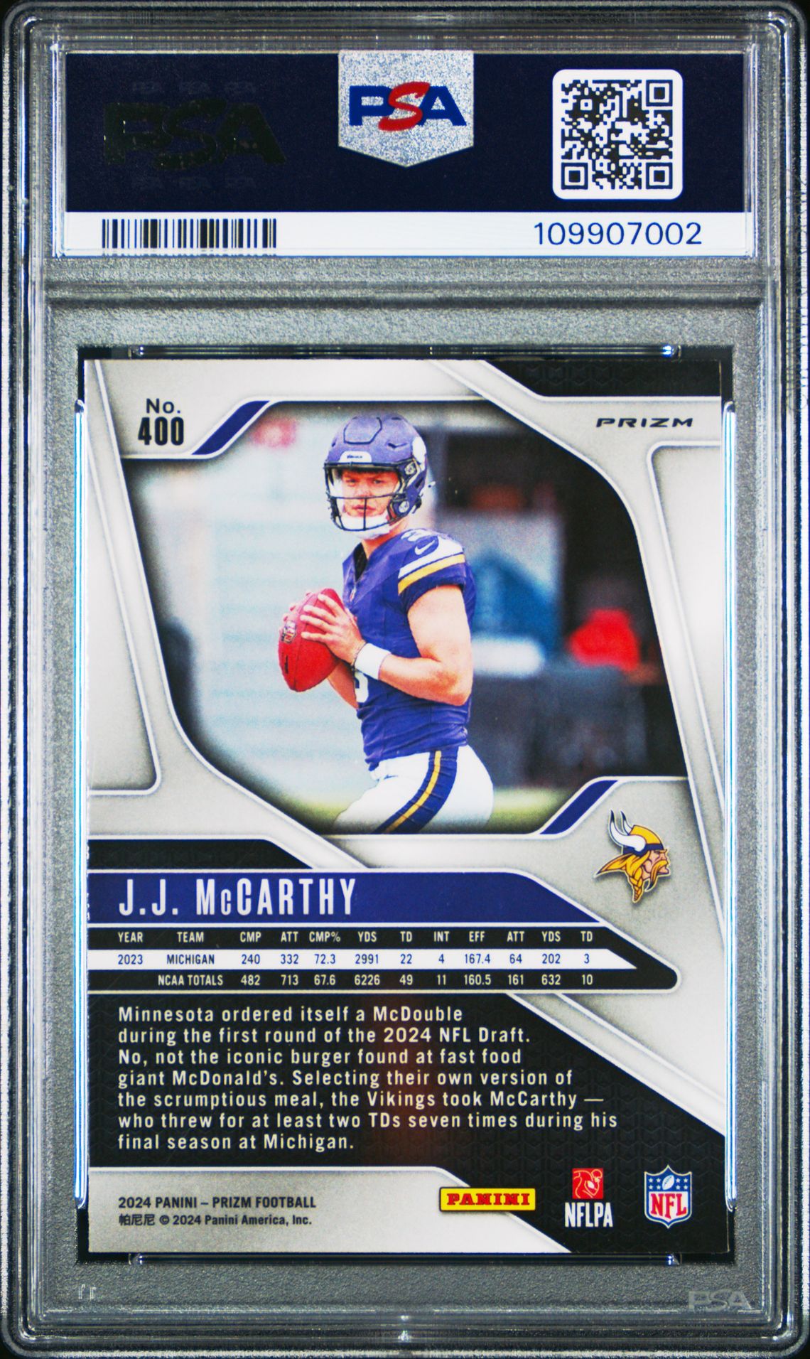 2024 Panini Prizm Jj Mccarthy #400 (Pink Prizm) Mint 9 back