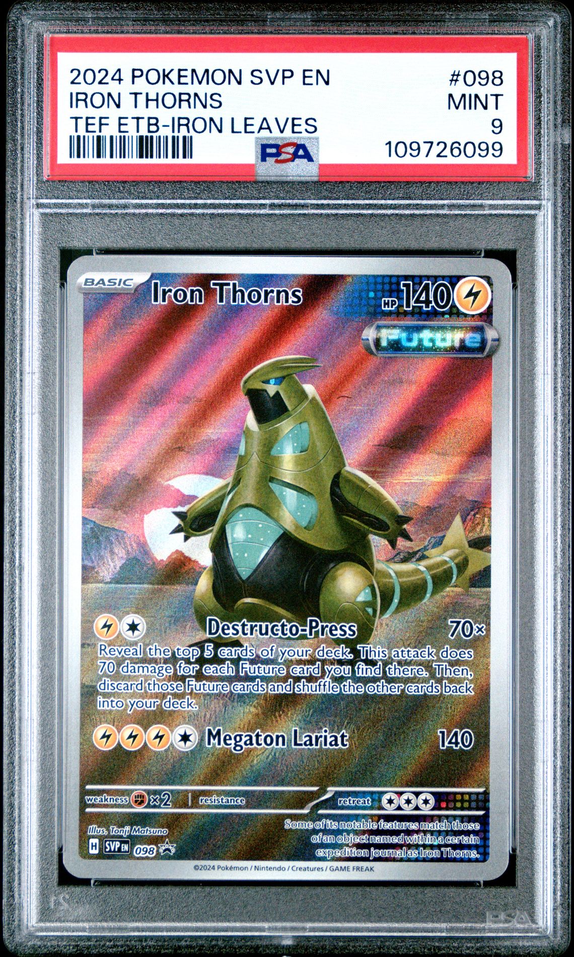 2024 Pokemon POKEMON SVP EN-SV BLACK STAR PROMO TEF ETB-IRON LEAVES #098 Iron Thorns front