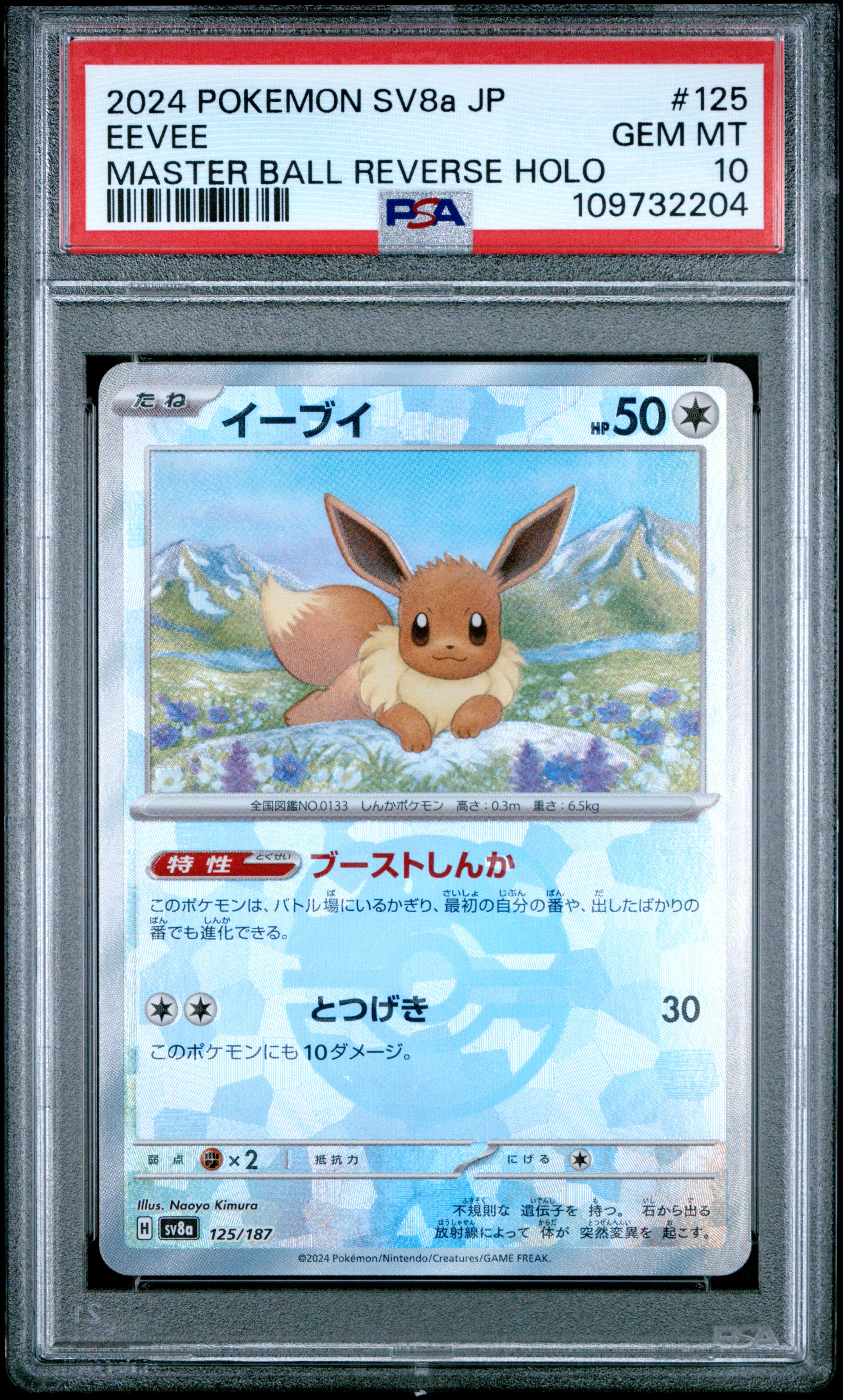 2024 #125 Eevee Master Ball Reverse Holo PSA 10 Japanese Sv8a-Terastal Fest EX