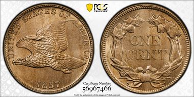 1857 1C Flying Eagle MS65+