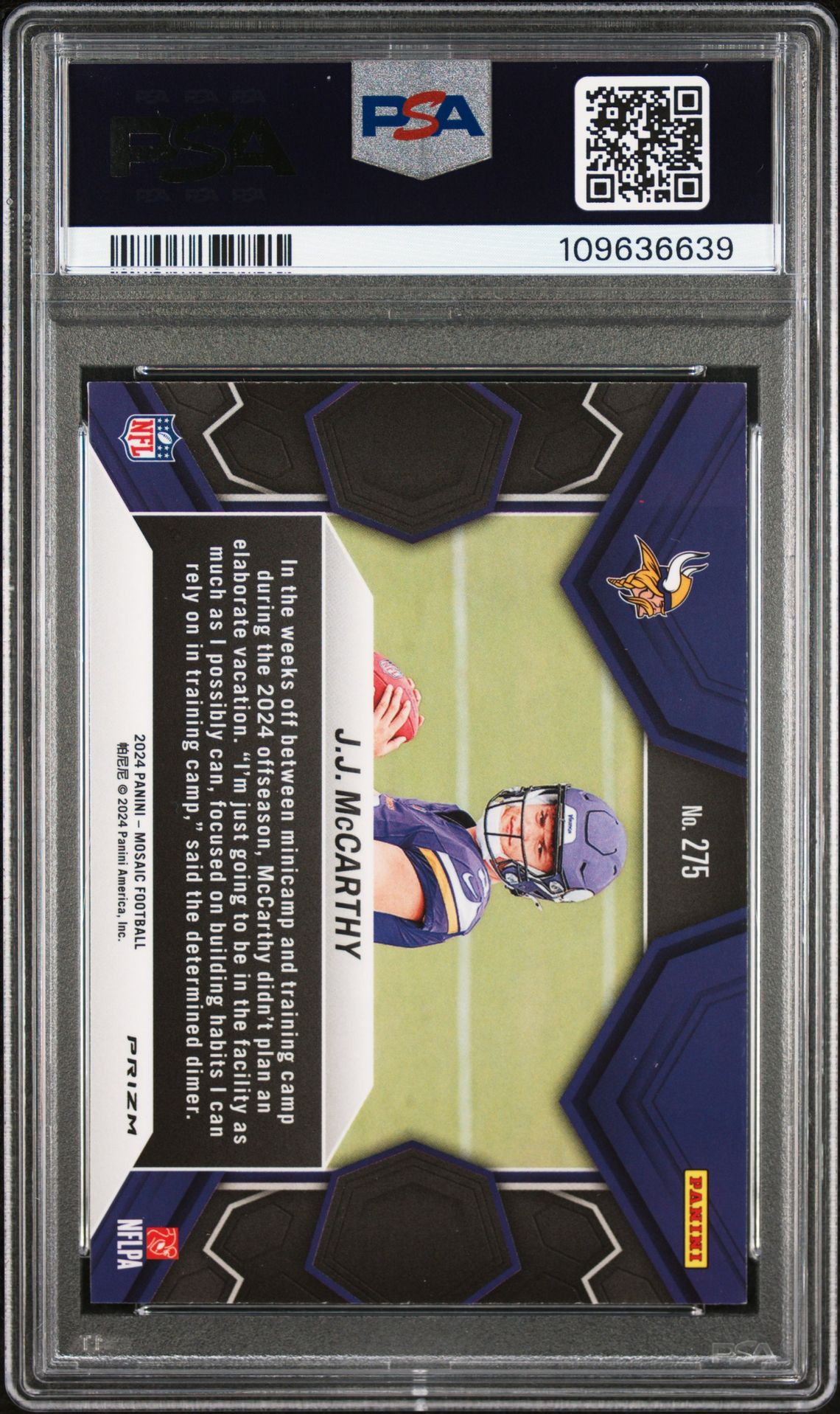 2024 Panini Mosaic Jj Mccarthy #275 (Mosaic) Mint 9 back