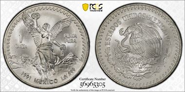 1991-Mo Onza Libertad Ag T2 - PLaTA PuRA MS68