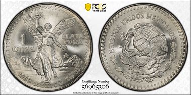 1989-Mo Onza Libertad Ag w/o Dot 999 MS68