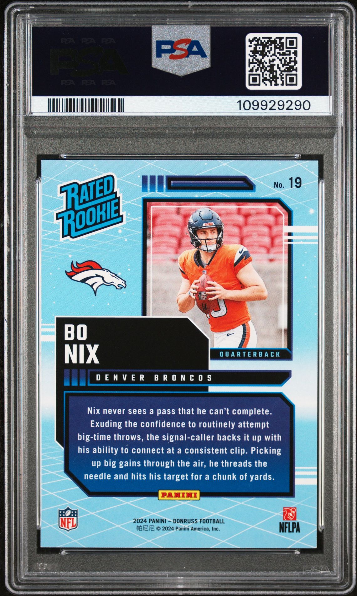 2024 Panini Donruss Rated Rookies Retro Bo Nix #19 Mint 9 back