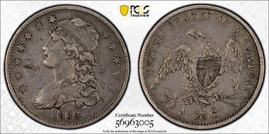 1834 25C B-1, Late Die State VF35