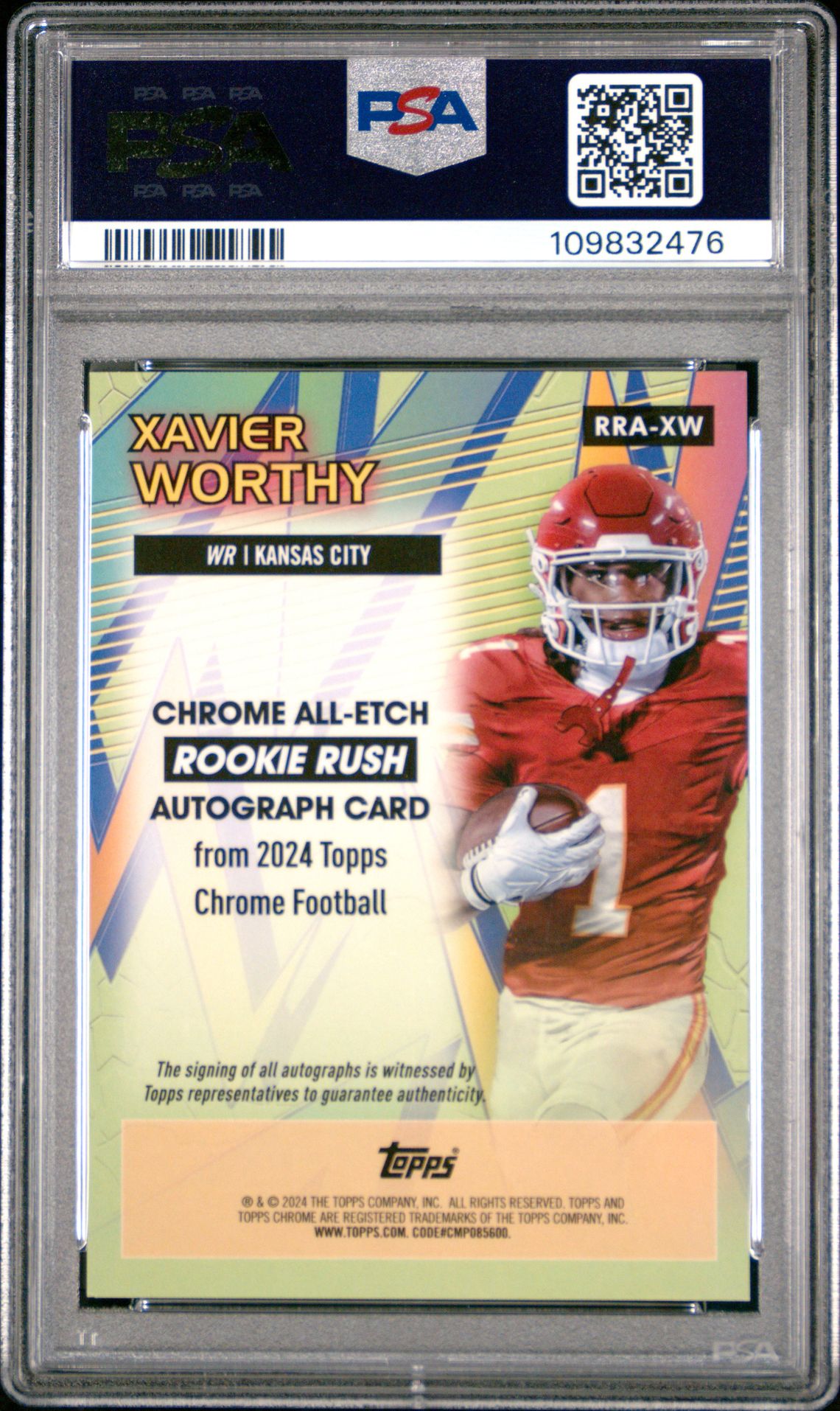2024 Topps Chrome Chrome All-Etch Rookie Rush Autographs Xavier Worthy #Rraxw (All-Etch Rk Rsh Au-Aqua Ref) Gem Mt 10 back