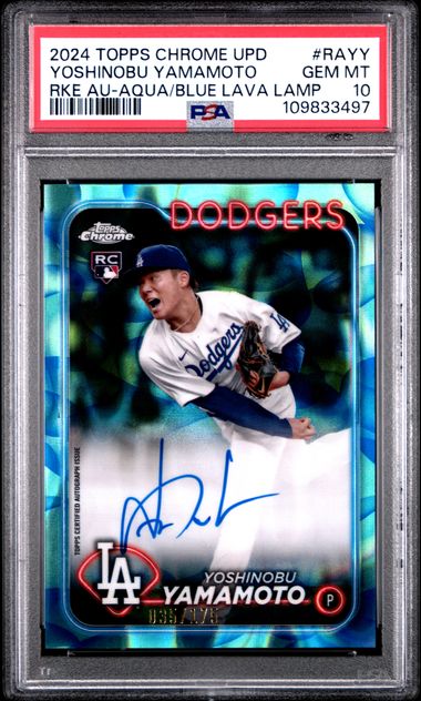 2024 Topps TOPPS CHROME UPDATE CHROME ROOKIE AUTOGRAPHS RKE AU-AQUA/BLUE LAVA LAMP #RAYY Yoshinobu Yamamoto front