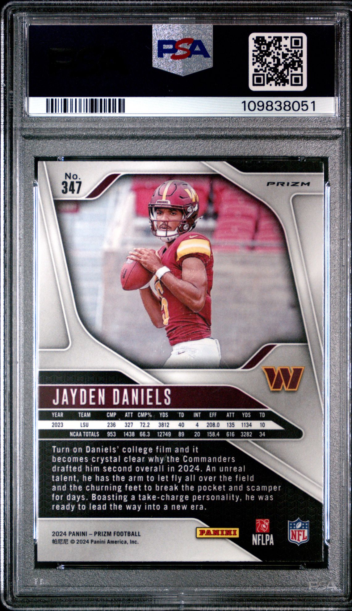 2024 Panini Prizm Jayden Daniels #347 (Lazer Prizm) Mint 9 back