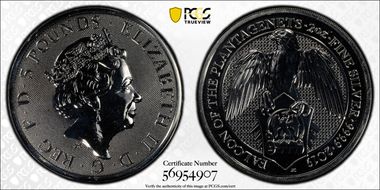 2019 £5 Falcon of the Plantagenets Queen's Beasts 2oz Ag MS64