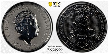 2019 £5 Yale of Beaufort Queen's Beasts 2oz Ag MS63