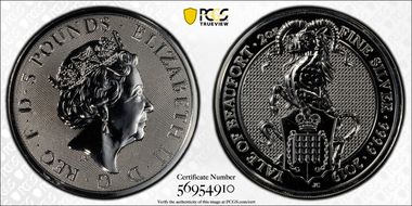 2019 £5 Yale of Beaufort Queen's Beasts 2oz Ag MS65
