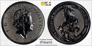 2020 £5 White Horse of Hanover Queen's Beasts 2oz Ag MS65