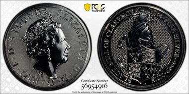 2018 £5 Black Bull of Clarence Queen's Beasts 2oz Ag MS64